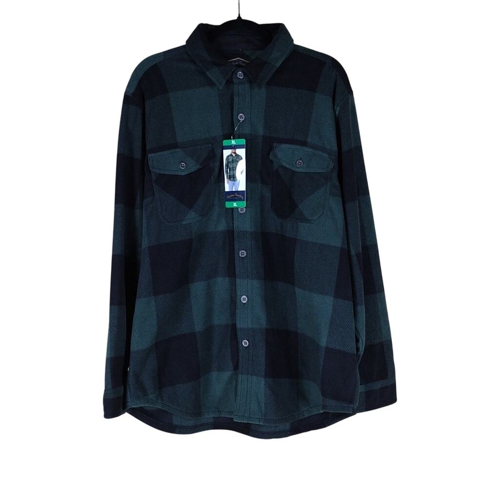 NWT Freedom Foundry Shirt Jacket Men’s XL Green Black Buffalo Plaid Fleece Warm